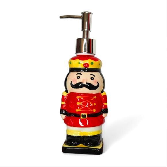 Traditional Christmas Ceramic Nutcracker Soldier Soap Pump Dispenser or Lotion - Picture 1 of 12